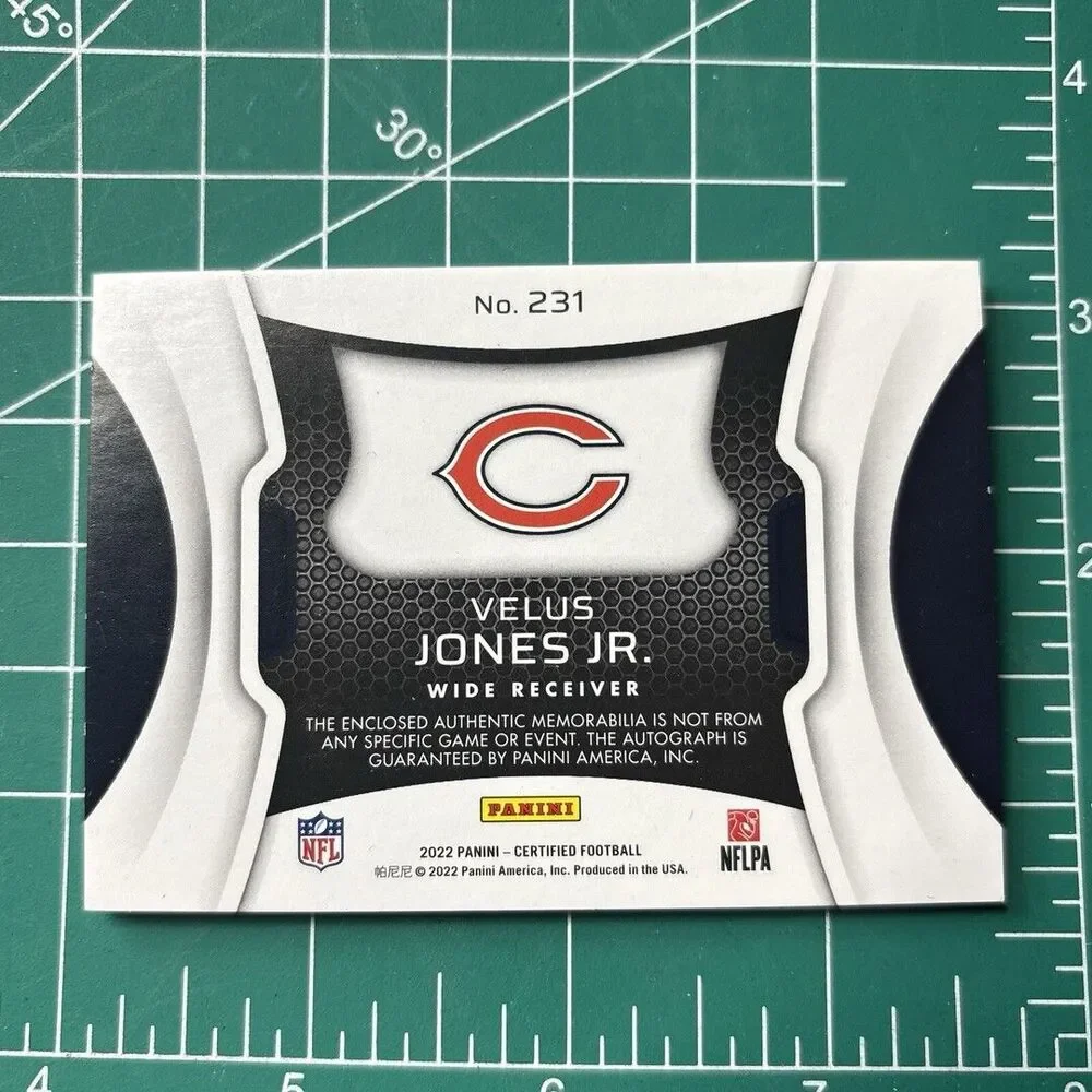 2022 Certified Freshman Fabrics Velus Jones Jr. RC Auto #ed /349 Bears Patch